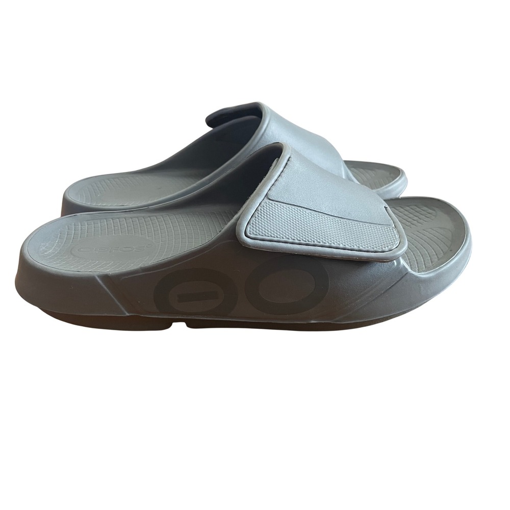 OOFOS OOahh Sport Flex Slate Gray Recovery Slides Mens 13 Adjustable Strap
